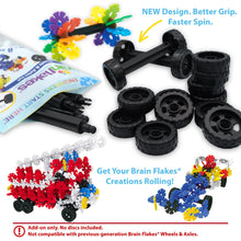 Load image into Gallery viewer, Brain Flakes 16 Wheels and 8 Axles Pouch Add-On Travel Kit - Build Cars, Trucks, Anything That Spins - Compatible Brand Discs - A Great STEM Toy